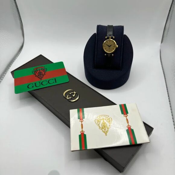 Vintage Genuine Swiss Gucci 2000L Sherry Slim Black Leather Ladies 23mm Watch - Picture 1 of 15